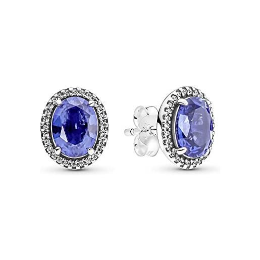 Pandora timeless orecchini a bottone con cerchio brillante e appariscente in argento sterling con cristallo blu principessa e zirconi cubici trasparenti