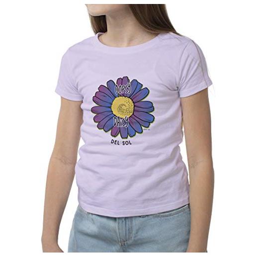 Del Sol youth girls crew tee - oopsy daisy, lilac t-shirt - changes from black & green to vibrant colors in the sun - 100% combed, ring-spun cotton, short sleeve - size yxs