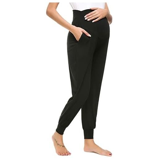 Daoba pantaloni premaman baggy per il tempo libero per gravidanza, pigiama, pantaloni lunghi da yoga da donna, nero , xxl