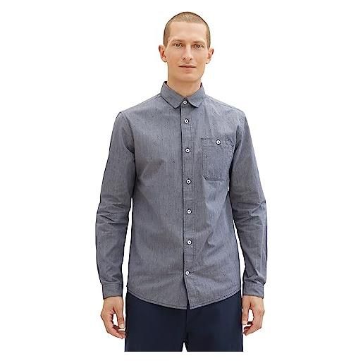 TOM TAILOR camicia slim fit con strisce sottili in cotone righe, 32294-navy dobby structure, xl uomo