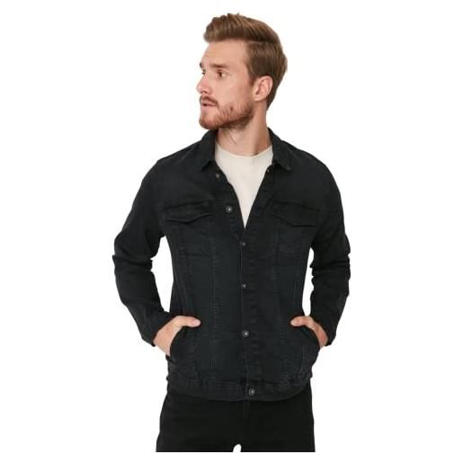Trendyol giacca slim tinta unita con colletto a camicia cappotto, nero, xl uomo