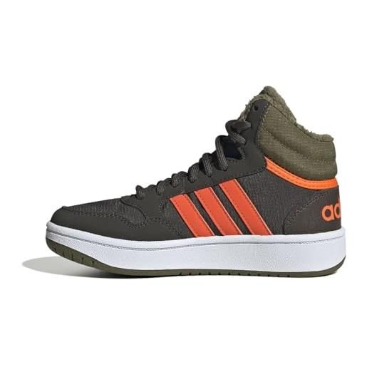 Adidas hoops mid 3.0 k, sneaker unisex-bambini, shadow olive/impact orange/focus olive, 28 eu