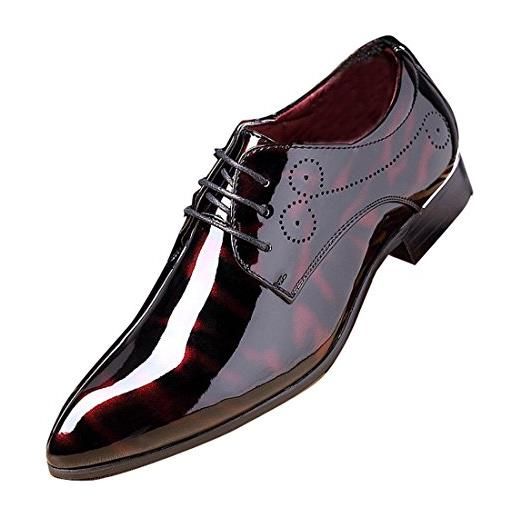 Gaorui scarpe derby da uomo in vernice floreale con lacci scarpe da lavoro formali a punta lucida piatta in ecopelle, rosso, 42.5 eu