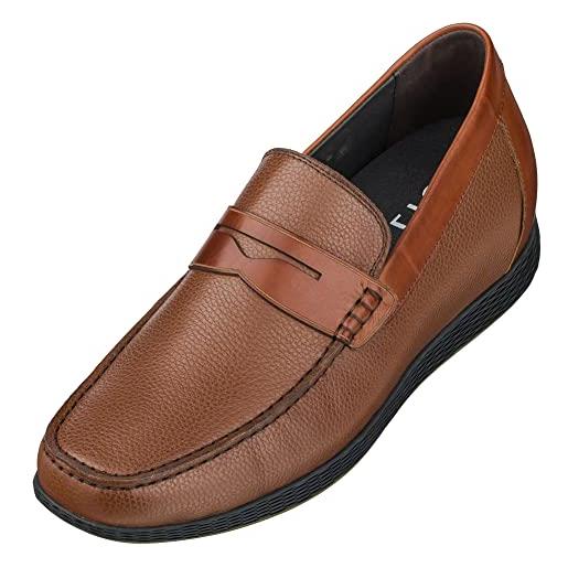 CALTO scarpe rialzate invisibili da uomo uomo con altezza rialzata - mocassini slip-on in pelle premium marrone scuro - 2,4 pollici più alti - s1092 - misura 9