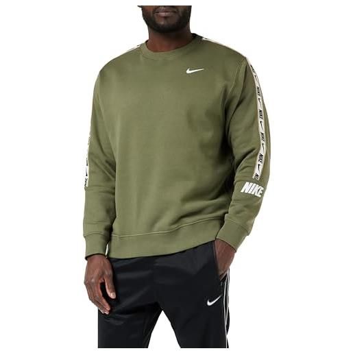 Nike repeat fleece crew bb sweatshirt, maglia di tuta uomo, verde oliva/bianco, l