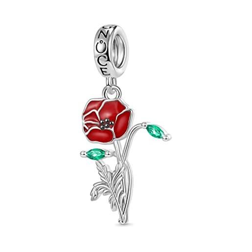GNOCE ciondolo fiore in argento sterling 925 braccialetti/collane con catena serpente papavero gioielli regalo per donne ragazze (papavero rosso)