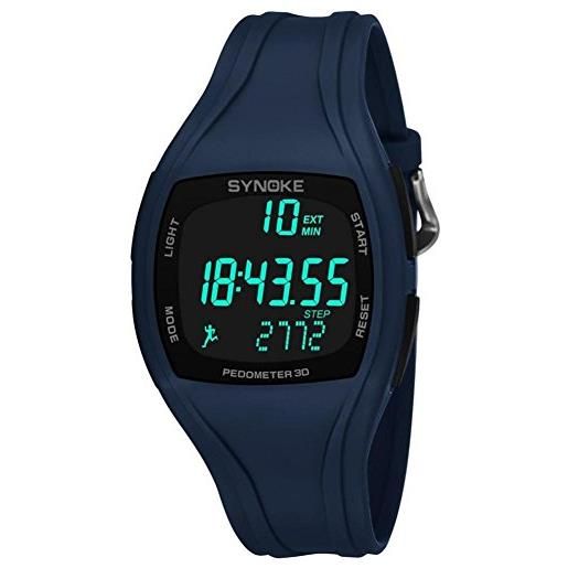 Dilwe orologio sportivo digitale da uomo con cinturino in plastica di poliuretano, contapassi e sveglia, luminoso, impermeabile fino a 50 m e base, colore: blu navy