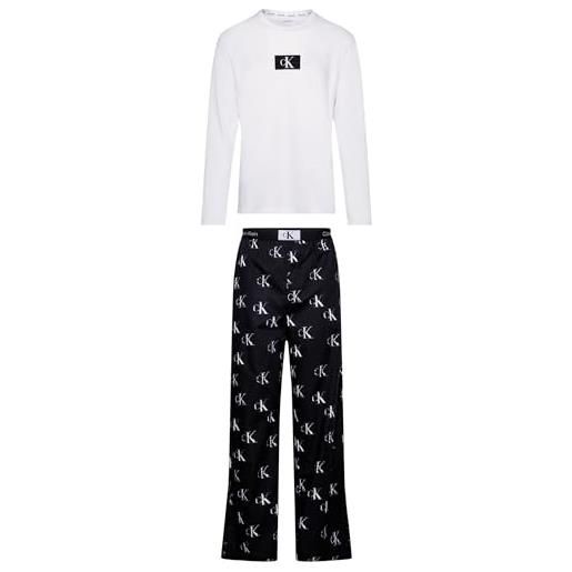 Calvin Klein set pigiama uomo long pant set lungo, multicolore (white top/lit ck distr prt_blk btm), xl