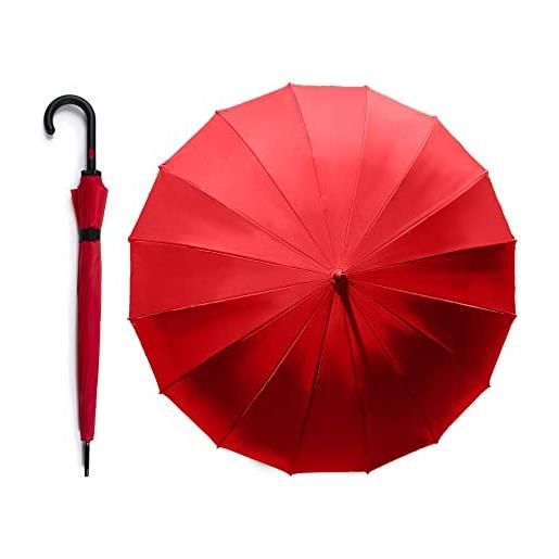 VOGUE ombrello da donna 16 stecche VOGUE lungo ed elegante. Tessuto al 100% eco-rpet fatto con bottiglie di plastica riciclata. Sistema antivento (wind proof). Apertura automatica. (rosso)
