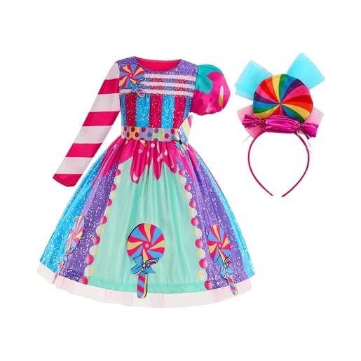 kowaku vestito da caramella per bambine, vestito arcobaleno, girocollo, vestito da principessa, vestito, per carnevale, halloween, compleanno, 110
