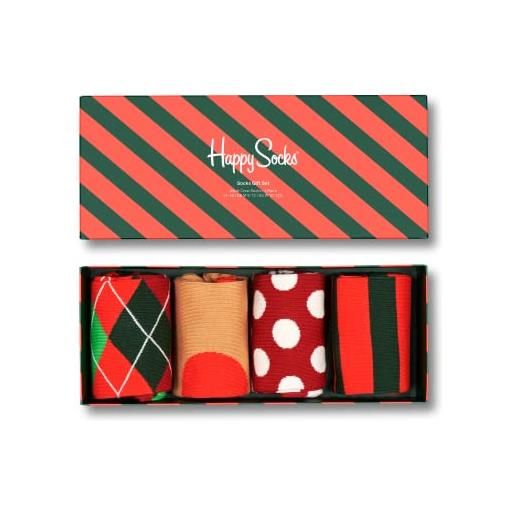 Happy Socks 4-pack holiday classics socks set, colorati e divertenti, calzini per uomo e donna, rosso-bianco-verde (36-40)