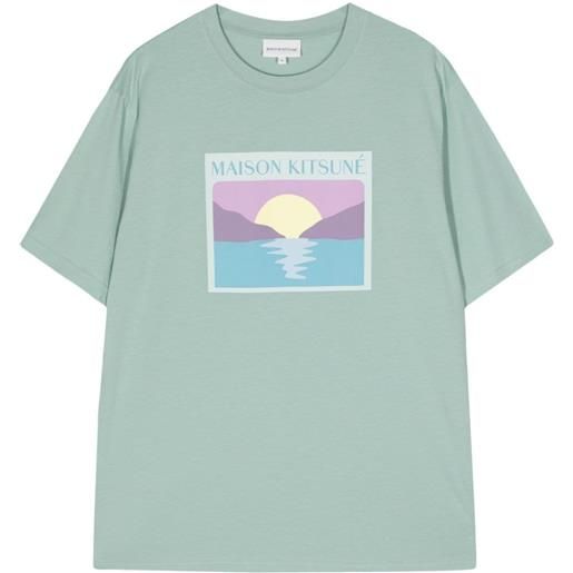 Maison Kitsuné t-shirt con stampa sunset postcard - verde