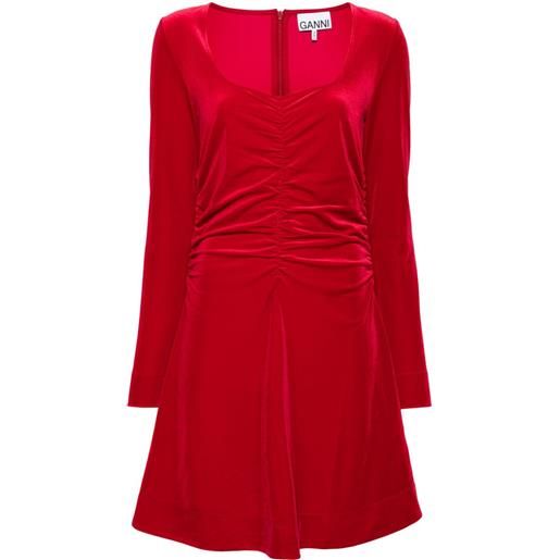 GANNI velvet ruched mini dress - rosso
