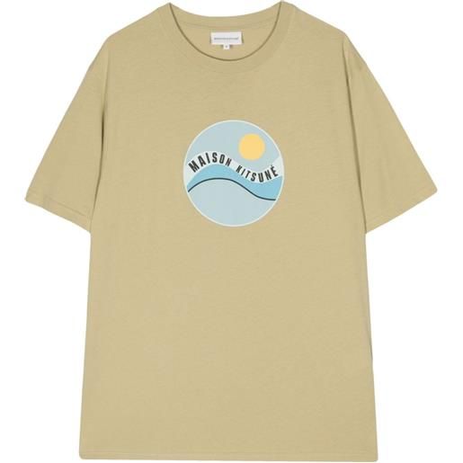 Maison Kitsuné t-shirt con stampa pop wave - marrone