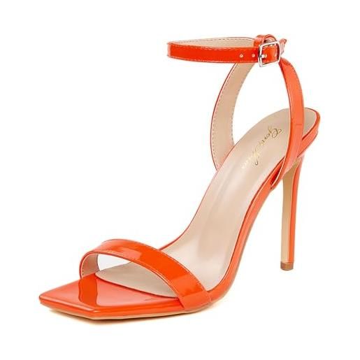 GENSHUO eu36-42 - sandali da donna a spillo con punta quadrata aperta e cinturino alla caviglia, sandali per feste e balli, colore: arancione. , 37 eu