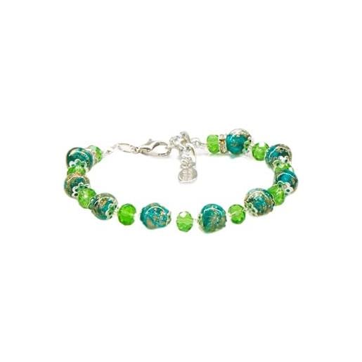 Sospiri Venezia - bracciale da donna con 9 perle di vetro murano e 10 cristalli di boemia, braccialetto originale, gioiello ideale per regalo, made in italy con certificato (verde)