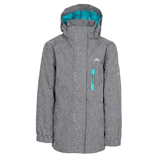 Trespass zoey, giacca impermeabile con cappuccio rimovibile bambini, grigio, 5-6 anni