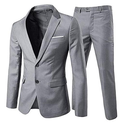 Allthemen abiti da uomo 2 pezzi abito da sposa slim fit abito da lavoro a due bottoni blazer giacche casual pantaloni grigio chiaro 3xl