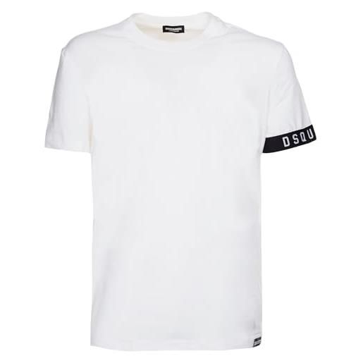 DSQUARED2 t-shirt da uomo bianca orlo manica elastico logato xxl