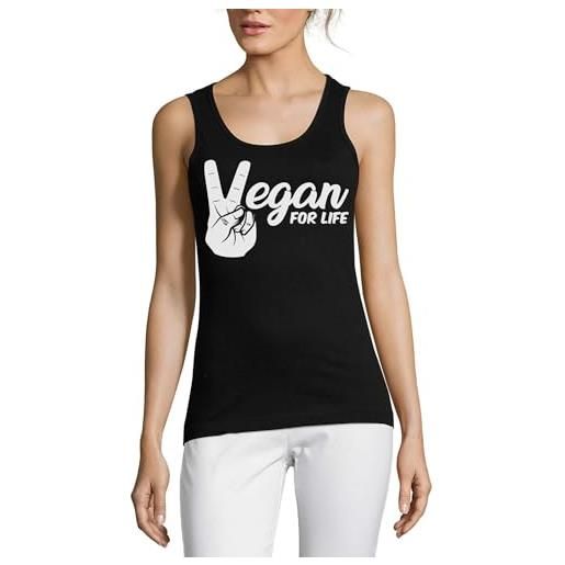 Generic vegan for life peace hand sign - canotta da donna in cotone, colore: nero, nero , s