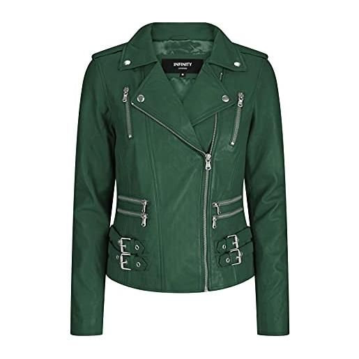 Infinity giacca corta da donna e ragazza chiodo in vera pelle stile biker slim fit verde xs