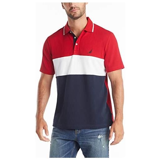 Nautica men's short sleeve 100% cotton pique color block polo shirt