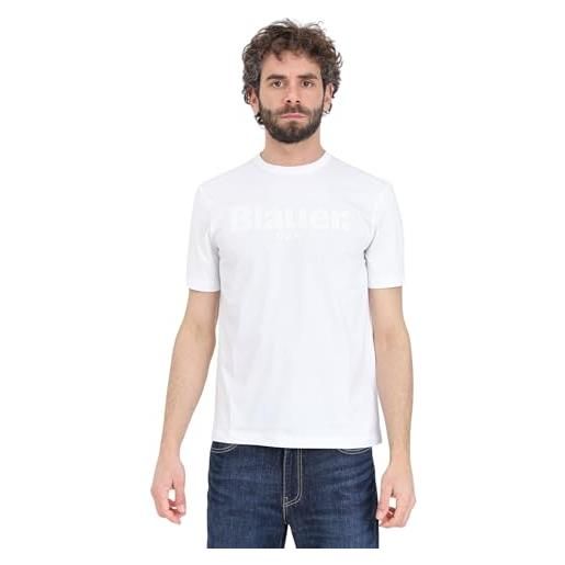 Blauer t-shirt da uomo bianca con stampa logo tono su tono l