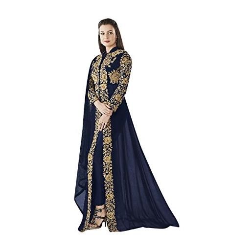 ETHNIC EMPORIUM personalizzato da misurareindiano party wear abito pakistano musulmana donne vestito designer anarkali salwar suit 567 (blu, europe size 32 to 42)