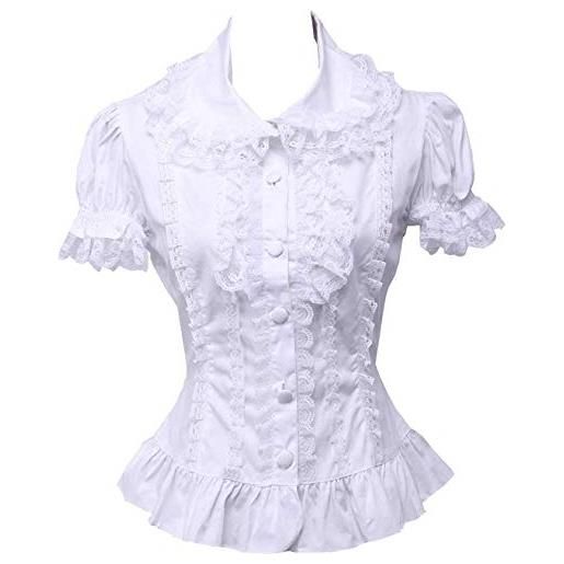 an*tai*na* camicia tradizionale lolita vittoriana vintage in cotone bianco con maniche in pizzo e volant, s