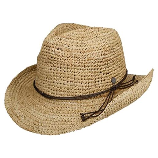 LIERYS cappello western crochet rafia donna/uomo - cappelli da spiaggia di paglia primavera/estate - l (58-59 cm) natura