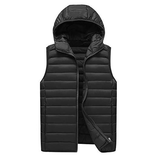 Peuignao piumino smanicato uomo gilet imbottito uomo con cappuccio gilet trapuntato invernali giacca piumini smanicato uomo inverno giubbino senza maniche uomo giubbotto smanicato taglie forti giubbotti nero m