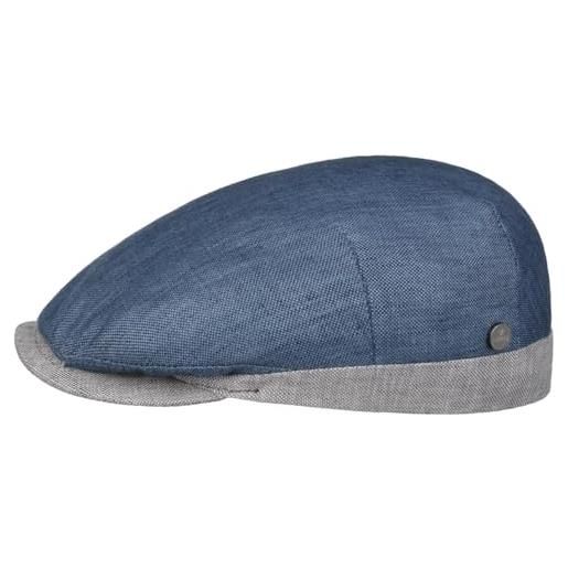LIERYS coppola in lino twotone contrast uomo - made italy cappello piatto con visiera, fodera primavera/estate - 60 cm blu