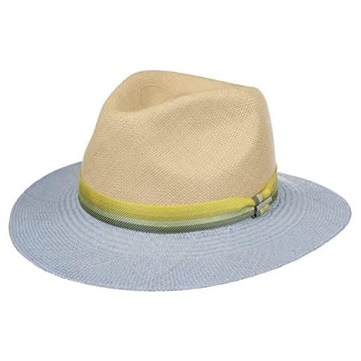 Stetson cappello panama huntington contrast donna/uomo - made in ecuador cappelli da spiaggia sole paglia primavera/estate - m (56-57 cm) natura-blu