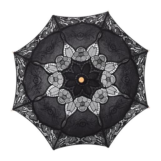 Toyvian ombrellone in pizzo da matrimonio: 25 35 pollici ombrello in pizzo nero ombrelli vintage da donna ombrellone boho fatto a mano con manico in bambù per il tea party - ombrello