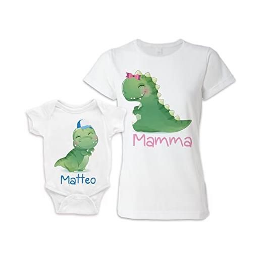Bulabadoo coppia maglietta madre body neonato maschietto - nome personalizzabile - dinosauri - dinosauro - sauro - festa della mamma - figlio - maschietto - festa della mamma - t-shirt coordinate