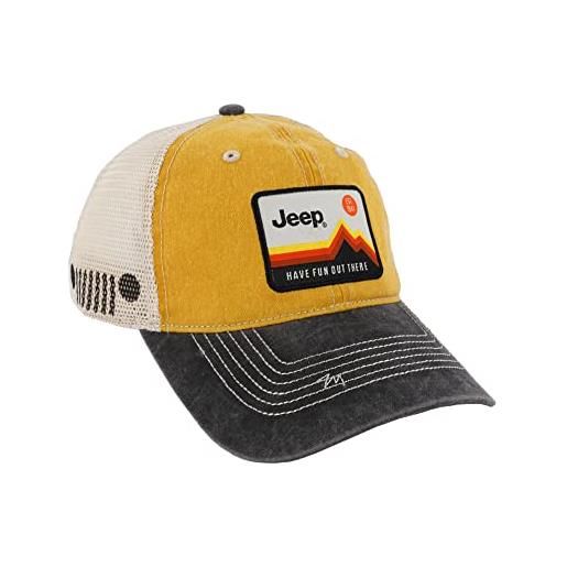 Jeep have fun out there patch indumento lavato trucker cappello unstrutturato giallo