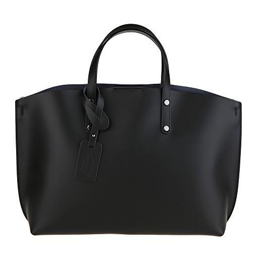 Chicca Borse handbag borsa a mano da donna in vera pelle made in italy 47x30x14 cm (bluette)