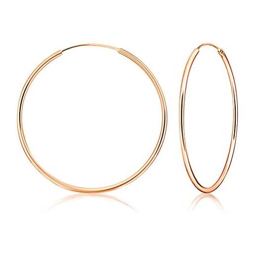 DTPsilver® orecchini donna argento 925 placcato in oro rosa - orecchini cerchio grandi - creoli - cerchietti - spessore 2 mm - diametro 60 mm
