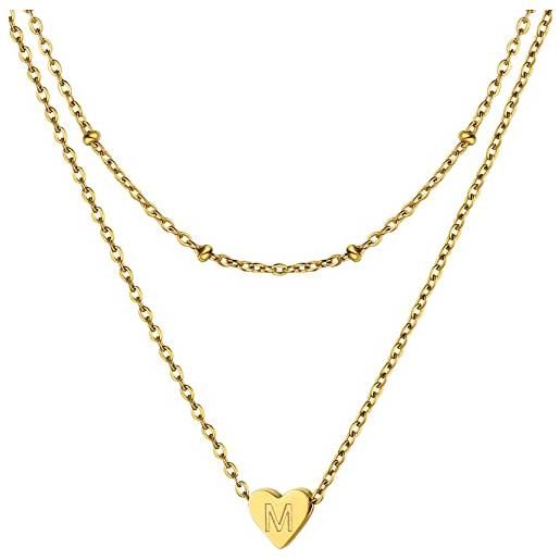 GOLDCHIC JEWELRY collane a strati per donna con iniziale s in oro, girocollo con catenelle a forma di cuore minuscolo, 14 pollici + 16 pollici