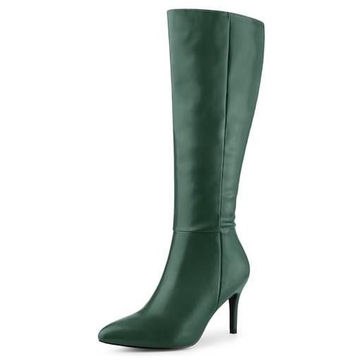 Perphy stivali alti al ginocchio con cerniera laterale a punta con tacco a spillo per le donne, verde scuro, 40 eu