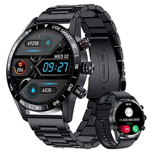 LIGE orologio smartwatch uomo, chiamate bluetooth da 1,32 pollici, impermeabile ip67, cardiofrequenzimetro fitness tracker sport smartwatch compatibile per android ios nero