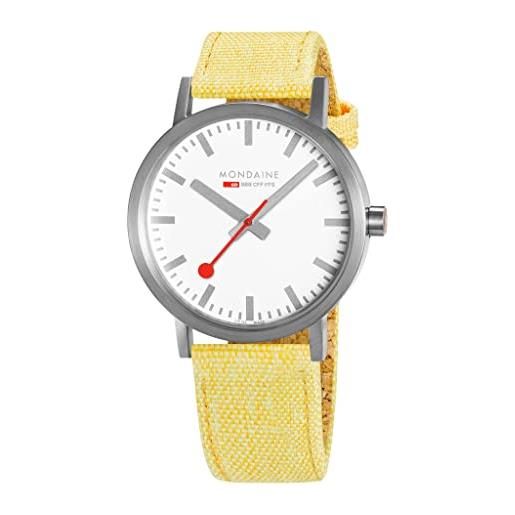 Mondaine orologio ufficiale classico ferrovie svizzere | bianco/giallo, cinturino