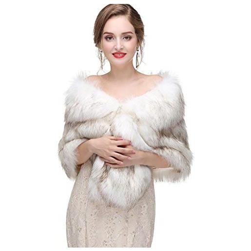 CanB scialle da donna in finta pelliccia anni '20, scialle da sposa e bolero, coprispalle in finto visone, per donne e ragazze, bianco, 59 inches*14.2inches