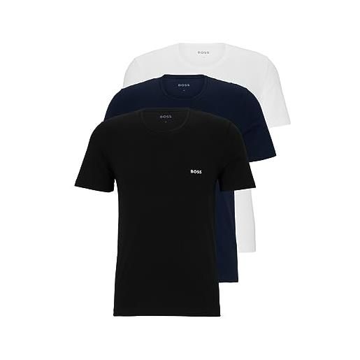 BOSS confezione da 3 magliette in jersey di cotone girocollo t-shirt, bianco brillante blu navy suolo nero, l uomo