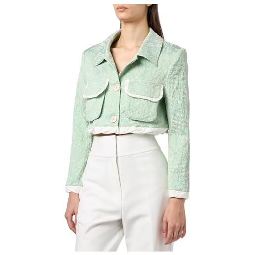 Pinko glauconome giacca jacquard stuoia lurex blazer, sz1_verde/bianco, 54 donna