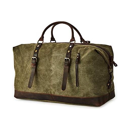 BRASS TACKS Leathercraft borsone da viaggio per uomo donna in tela ceratae in stile vintage impermeabile borsa per weekend borse sportiva duffle（olive verde）