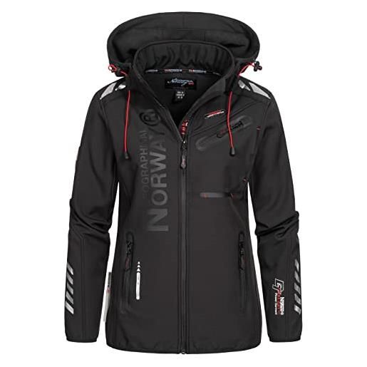 Geographical Norway Techno Men Distribrands - Giacca Softshell impermeabile da uomo - Giacca con cappuccio traspirante all'aperto - Giacca invernale tattica antivento (Nero/Rosso S