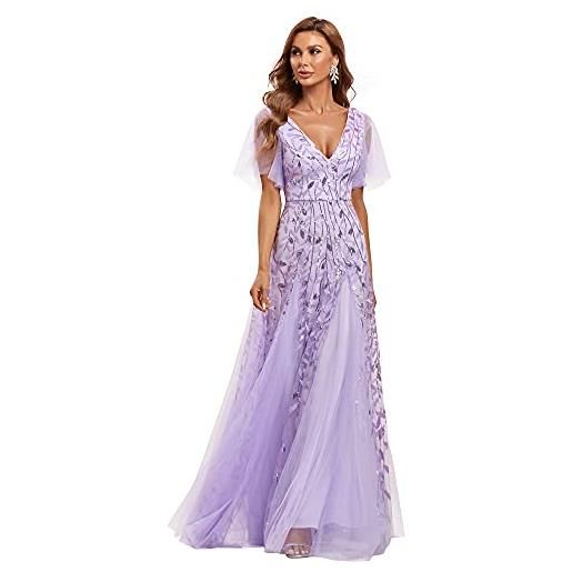 Ever-Pretty abiti da ballo linea ad a scollo a v per cerimonia sera damigella lungo con paillettes donna viola scuro 44