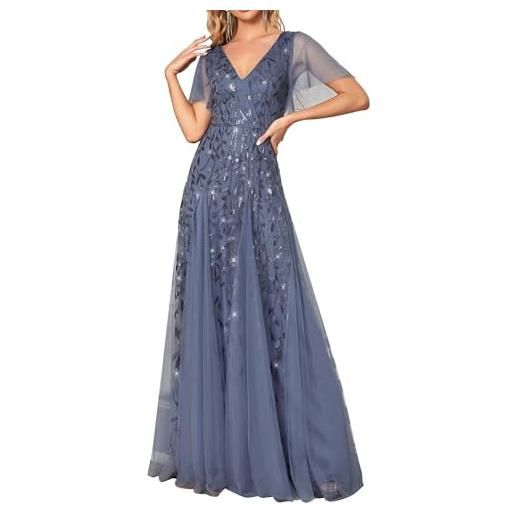 Ever-Pretty vestiti da cerimonia linea ad a scollo a v per cerimonia sera damigella lungo con paillettes donna borgogna 50
