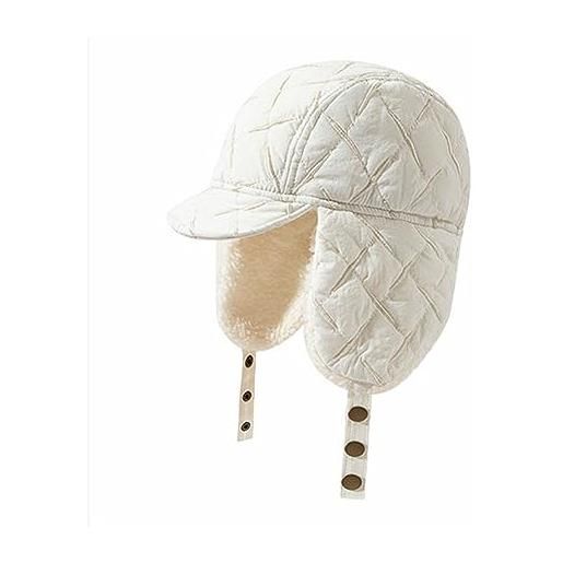GIBZ cappello aviatore vintage unisex stile coreano a reticolo di diamanti ushanka russo con paraorecchie semplice retrò berretto invernale bianco